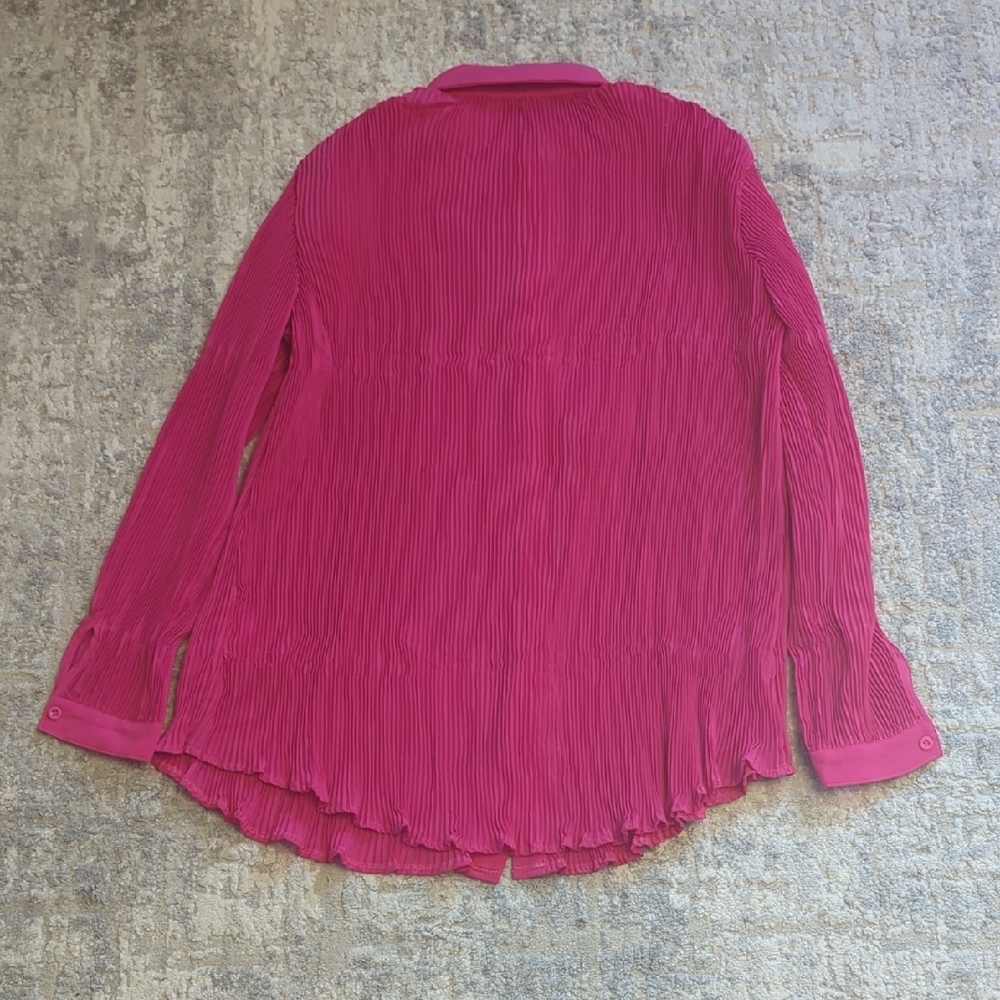 NWT PrettyLittleThing Hot Pink Plisse Oversized Shirt Size 0 - Picture 8 of 9